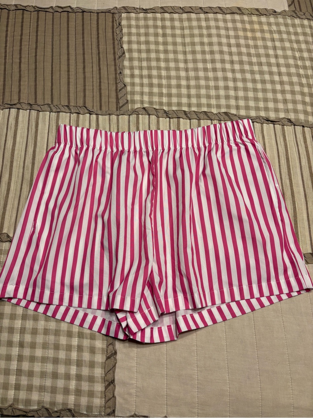 Pink & White Striped Women's Pajama Shorts - Comfortable Elastic Waist